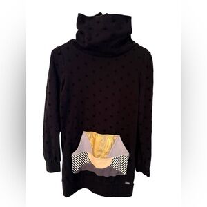 Nümph Black Cowl Neck Sweatshirt Dress Flocked Polka Dot Patchwork Pocket Size S